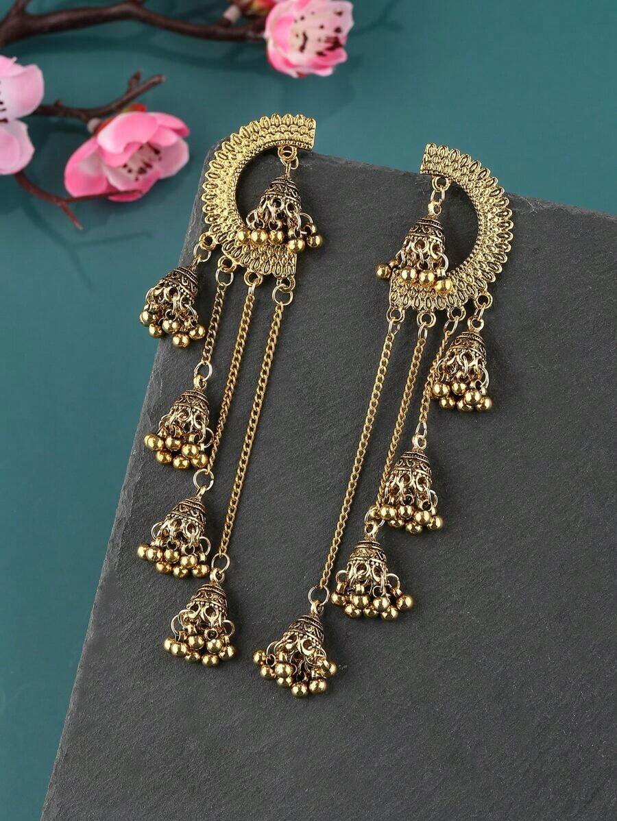 Women's Drop Earrings For Daily Wear - Bronze - View 1