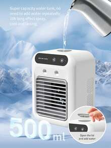 1台可攜式冷氣機，桌面冷風機，附加濕功能的桌扇，桌面加濕冷風機，冷氣機，2段風速與2種噴霧模式的冷霧加濕風扇，1800mAh充電電池供電冷風機，靜音運作，USB充電，輕鬆安裝，適用於房間、車內、辦公室或戶外使用，舒適睡眠 - 彩色 - 查看 10