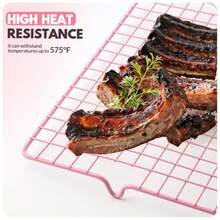 2 estantes de enfriamiento para cocinar y hornear estante de enfriamiento de acero inoxidable de 16 x 10 pulgadas bandeja con estante de alambre para bandeja de hornear estante de tocino apto para - Rosado - Ver 7