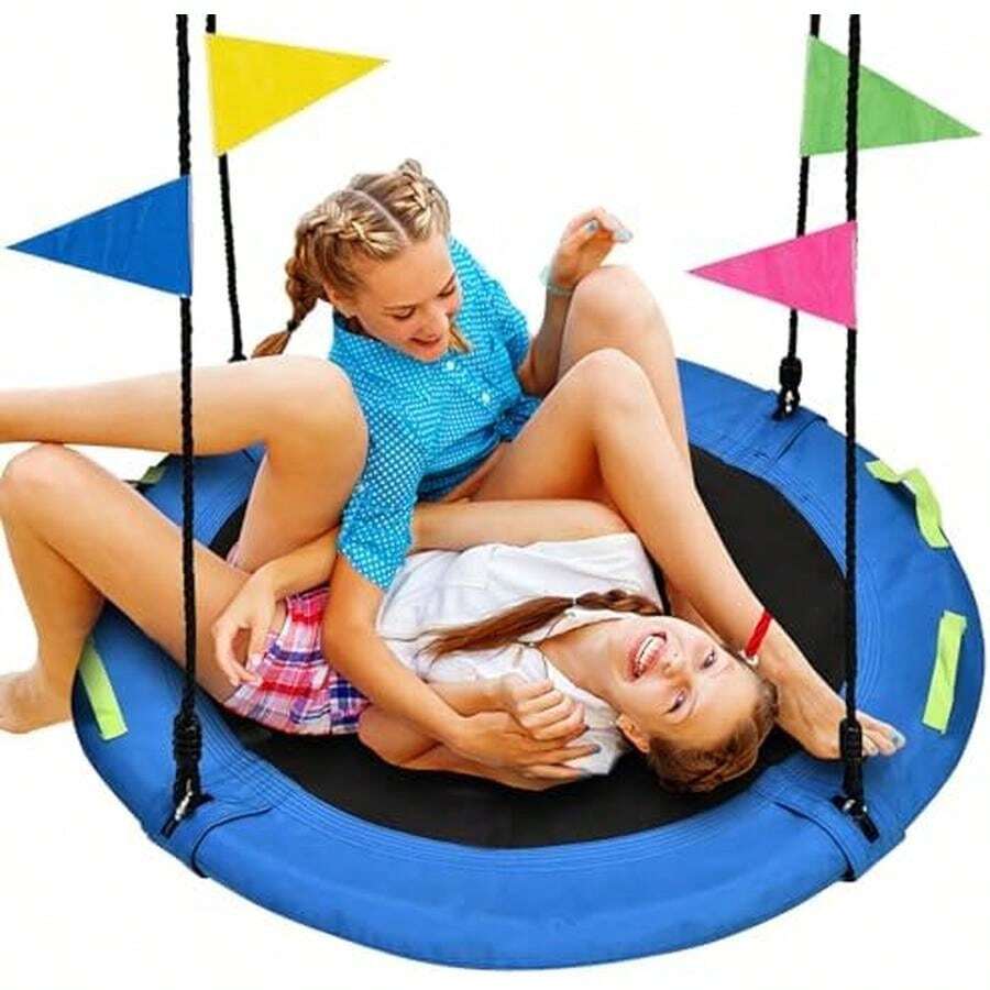 HeyZoo 48 Inch Tree Swing, Larger Saucer Flying Swing For Whole Family, 900lbs Weight Capacity, With Adjustable Hanging Straps, For Outdoor Playground, Gifts For Kids, Blue - 48 inch - Xem 1