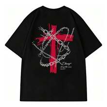 Men's Oversized Tennis Shirt With Cross Chain - 黑色 - 查看 1