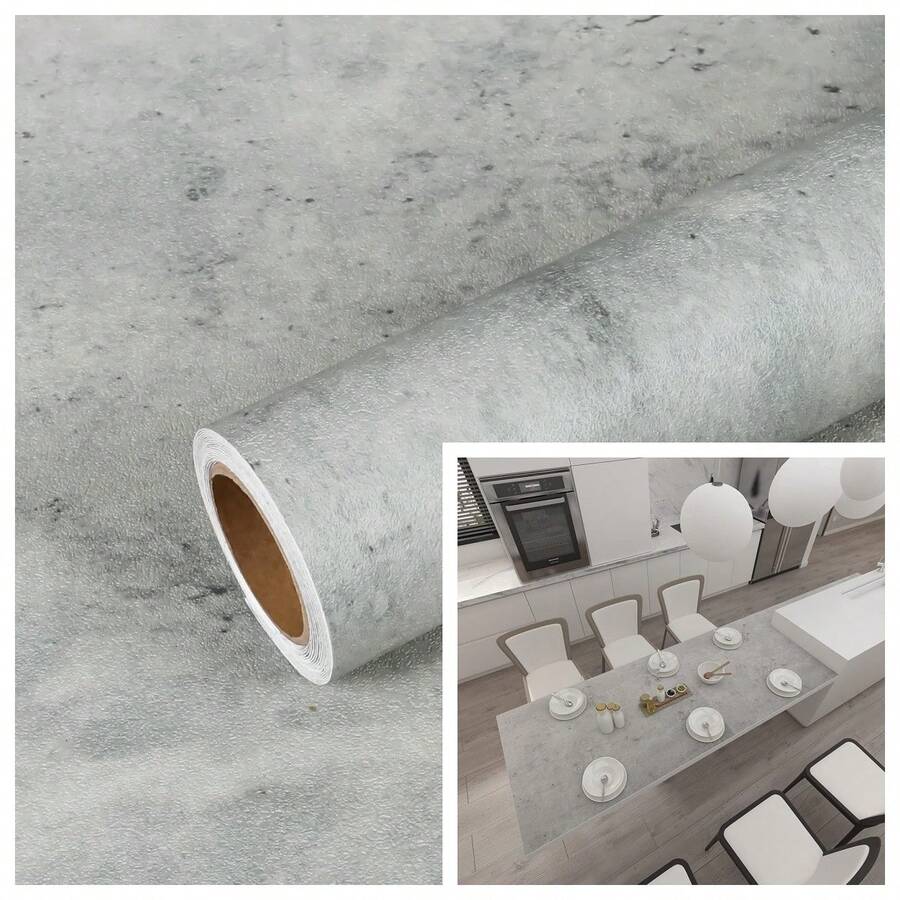 1 Cuộn Giấy Dán Tường Tự Dẹp Màu Xám Nhạt, Vân Xi măng, Giấy Dán Tường Tự Dẹp Cho Phòng Khách & Nhà Bếp 15.7inX39.3/118.1/196.8in