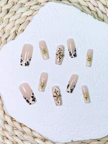 10 miếng dán móng tay hình bướm họa tiết da báo thủ công, kiểu dáng móng hình quan tài, có thể tái sử dụng kèm bộ dụng cụ, thanh lịch và nổi bật. - Nhiều màu - Xem 3