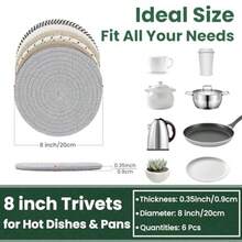 Trivets de 8 pulgadas para platos calientes ollas y sartenes calientes posavasos gruesos resistentes al calor almohadillas para orejas calientes multifuncionales para mesa y encimera 6 - Mezcla de colores - Ver 3