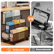 STAR BURN Organizador de Escritorio de 3 Niveles con Ruedas Organizador de Documentos Estante de Almacenamiento de Material de Oficina Adecuado para el Diarios en Escritorios Oficinas Negro - como en la imagen - Ver 8