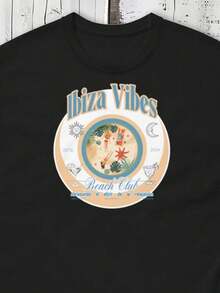 T-shirt da spiaggia con atmosfera di Ibiza, maglietta da vacanza 2024 in 100% cotone, maglietta nera unisex con grafica - nero - Visualizzare 5