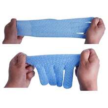3 Distinct Levels 3 Gloves EvridWear Exfoliating Dual Texture Bath Gloves for Shower Spa Massage and Body Scrubs Dead Skin Cell Remover hanging loop 3 Colors (Not 3 pair) - Blanco Natural Azul Claro Gris - Ver 4