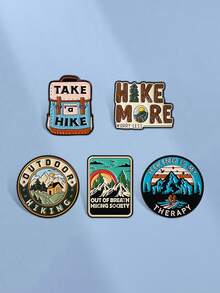 Outdoor Hiking Mountain Peak Brooch, Retro Enamel Pin, Camping Adventure Backpack Badge, Niche Personalized Unisex Couple Accessory, Literary Inspirational English Shape Pin, Versatile Decoration For Jacket, Shirt, Hat, Backpack, Metal Oil Drop Resistant, Outdoor Enthusiast Daily Commute Outfit Creative Gift, Multiple Styles - Multicolor - View 7