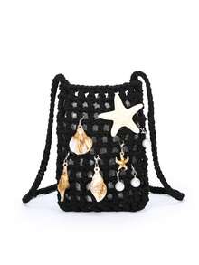 BAILEE 一款一体式涤纶绳手工钩编时尚新款休闲单肩手机包，搭配海洋元素吊坠，适合女性、白领、时尚搭配、休闲度假、礼物、派对、送给母亲、老师、朋友等场合。 - 彩色 - 查看 15