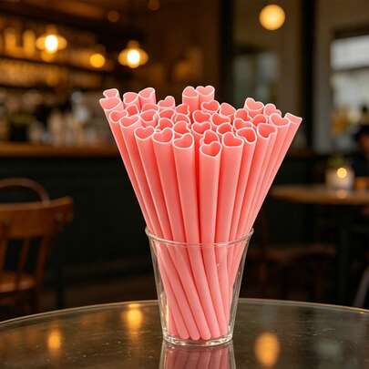 3/10/20 Pcs Pink Heart Shaped Straws, Cute Individually Packaged Straws, Pink Straws Suitable For Cocktail, Birthday Party, Wedding, Valentine's Day Bride Gift,School Supplies