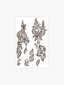 1pc Sticker, Henna Style Floral Vine, Temporary Tattoo Sticker, For Arms, Abdomen Non-Reflective, Realistic Tattoo, Suitable For People, For Daily Use, Lasts3-5Days - Brown - View 4