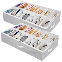 Organizador de zapatos debajo de la cama cajas de almacenamiento para zapatos debajo de la cama organizador resistente organizador de zapatos extragrande para clóset zapatos de hombre y mujer - 2 Zapatos 1414 Celdas Gris Rayas - Ver 9