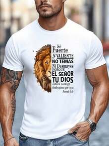 Camiseta casual de manga corta, cuello redondo holgado con estampado. Camiseta estampada para hombre estilo Y2K y ropa urbana. Regalo ideal para tu novio en fiestas y vacaciones. - Blanco - Ver 5