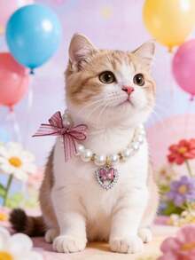1 pièce Collier de perles avec nœud papillon, pendentif cœur de perle mignon, taille ajustable, collier de perles pour animaux de compagnie, collier pour chat, collier pour chien, accessoires de robe pour animaux de compagnie, accessoires photo pour animaux de compagnie, fournitures pour animaux de compagnie, cadeau de fête, cadeau d'anniversaire, accessoires pour animaux de compagnie - Multicolore - Voir 8