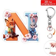 Bộ 1 móc khóa hoạt hình 2D hình Nick Fox & Judy Rabbit, kèm mặt dây chuyền acrylic chủ đề giả tưởng "A-Z" và dây chuyền. - Nhiều màu - Xem 32