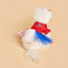 1pc Cute Colorful Dress For Pets In Spring, Cartoon Minimalist Casual Outfit For Cats And Dogs, Red And Blue Classic Star Elements, Soft Fabric With Adjustable Straps Suitable For Small Dogs Like Teacup Poodle, Yorkshire Terrier, Chihuahua - Multicolor - View 6