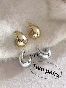 4pcs/Set Gold And Silver Asymmetrical Waterdrop Earrings, European And American Style, Simple And Geometric, Acrylic For Daily Casual Wear - 彩色 - 查看 5