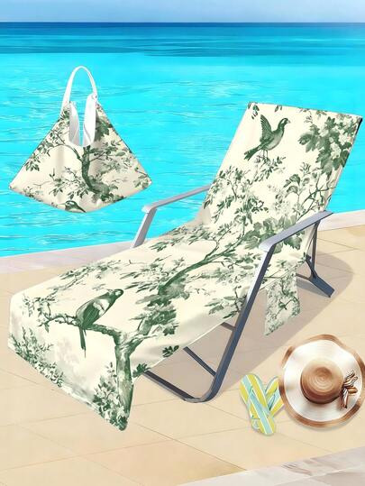 Bộ 1 khăn phủ ghế bãi biển họa tiết chim - Kiểu dáng hiện đại, chất liệu vải polyester, có túi tiện dụng - Khăn nhẹ, nhanh khô, cần thiết cho bơi lội, cắm trại, dã ngoại.