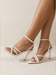 Giày sandal cao gót mũi nhọn thanh lịch dành cho nữ, quai cài điều chỉnh được, phù hợp cho các dịp thường ngày, dự tiệc, hẹn hò, đi làm, thoải mái và chắc chắn, sandal cao gót thời trang và thanh lịch dành cho nữ, giày cao gót, giày nữ, giày cao gót trắng nữ, sandal cao gót, giày nữ quai đơn giản, sandal cưới, giày cao gót mũi nhọn, sandal mùa hè. - Trắng bóng - Xem 7