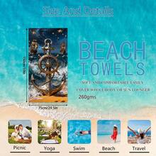 1 pièce Serviette de plage avec éléments nautiques : bateau à voile, ancre, gouvernail, vague. Serviette de plage extra-large en microfibre super douce et super absorbante. Convient pour les voyages, la piscine, la plongée, le surf, le yoga, le camping. Disponible en plusieurs tailles. Accessoires de plage - Ancre et gouvernail - Voir 15