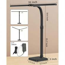 VERSAINSECT esk Lamp for Home Office Double Head 24W with USB Charging Port and Wireless Charger Architect Light 5 Lighting Brightness Flexible Gooseneck Table Reading Study Black - como en la imagen - Ver 4
