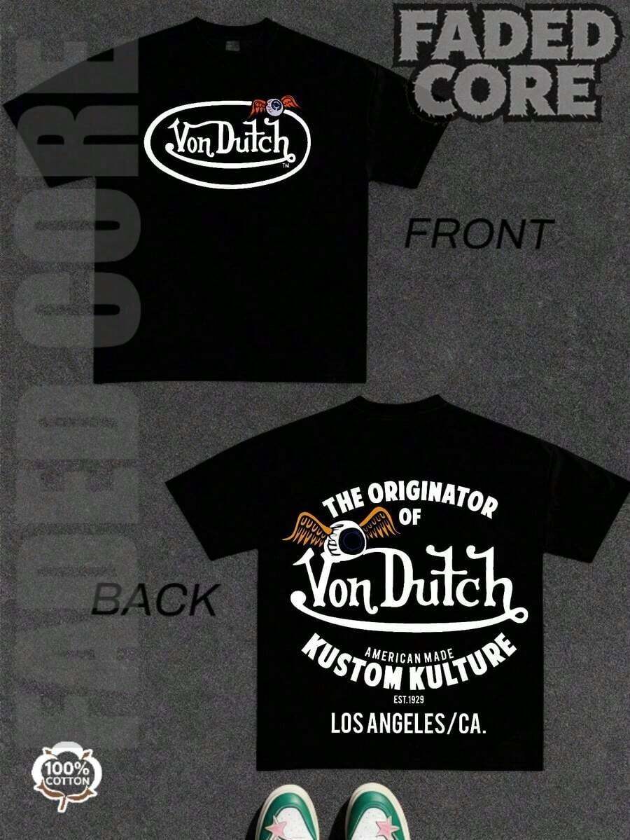 Von Dutchs Logo Graphic Design Black Street Wear Summer Casual And Comfortable T Shirt Men Fashionable Short Sleeved Comfortable And Street Wild And Fashionable Short Sleeved Double Sided Printing Pure Cotton T Shirt 2026 Summer 100% Cotton Y2k Clothes Men - màu đen - Xem 1