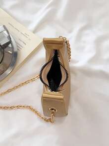 Gold Fish Scale Pattern Crescent Bag, Fashionable Chain Shoulder/Underarm Small Bag, Versatile Crossbody - Gold - View 5