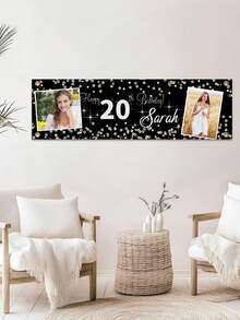 Customized Photo Birthday Banner Background, Suitable For Adults, Events, Parties, Weddings Decoration Poster. Personalized Birthday Party Background Cloth, Can Add Photos And Text Decorations. Black And Gold Party Background Cloth, Birthday Decoration Supplies. Customized Birthday Photo Background Cloth, Party Decoration. - Multicolor - View 11