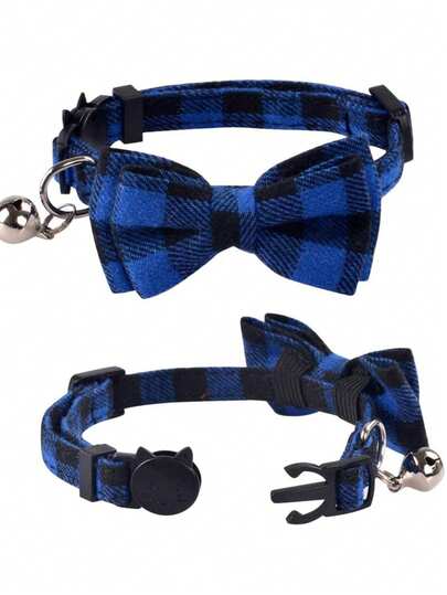 1PC Stylish Plaid Bow Tie Cat Collar – Adjustable Breakaway Collar With Bell, Pet Accessories,Detachable Bowknot Design, Cute & Durable Pet Accessory For Kittens And Small Puppies, Comfortable Fit