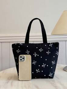 Tas Tangan Portabel Modis; Tas Tebal dengan Motif Pita Lucu; Tas Perjalanan - Hitam dan Putih - View 2