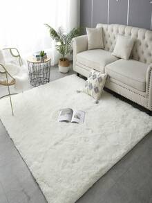 1pc Soft & Fluffy White Carpet, Suitable For Living Room, Bedroom, Study, Closet, Studio, Decorative Rug, Washable - Solid Color - View 6