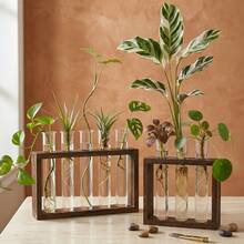 1 buah Bingkai Kayu Solid Alami Dekoratif Minimalis Modern Gaya Boho Rustic Farmhouse yang Kokoh dan Tahan Lama dengan Tabung Uji Plastik Transparan Anti Pecah yang Dapat Dilepas, Vas Stasiun Perbanyakan Tanaman Hidroponik Gaya Nordik, Desain Bingkai Persegi Panjang Cokelat Tua - A - View 5