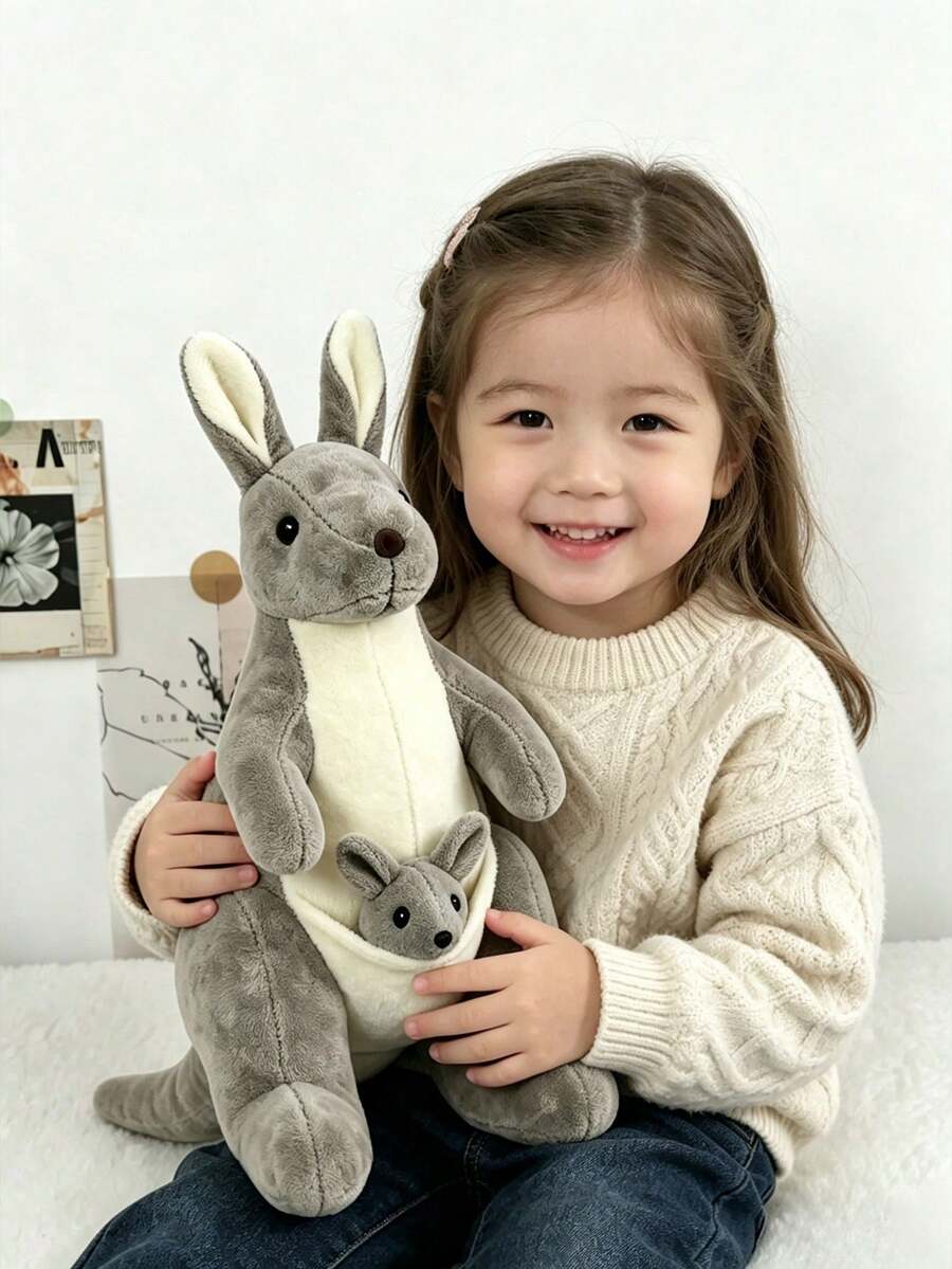 1 búp bê kangaroo nhồi bông màu xám và kem kèm túi đựng (kangaroo con), bộ thú nhồi bông mềm mại, dễ thương, thích hợp cho trẻ em, món quà lý tưởng cho bé trai và bé gái nhân dịp sinh nhật, Giáng sinh, Halloween, Lễ Tạ ơn, Lễ Phục sinh, Ngày lễ tình nhân, Năm mới. - Xám - Xem 1