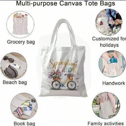 1 Túi đựng đồ in hình xe đạp và hoa tulip mùa xuân, dung tích lớn, bền, dễ vệ sinh, phù hợp đựng đồ dùng học tập, mỹ phẩm, đồ du lịch và vật dụng hàng ngày.