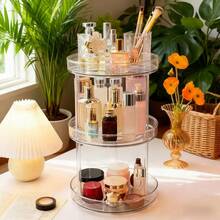 Circular Transparent Rotating Plastic Storage Tray, Household Goods, Cosmetics, Kitchen And Bathroom Organizer Box - Clear - View 4