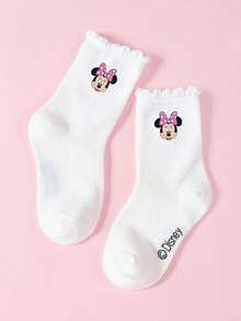 Disney 5双装正品迪士尼袜子，白色蕾丝米妮图案儿童中筒袜，可爱整体造型，甜美时尚，萌趣迪士尼图案，时尚休闲透气学生袜，适合日常穿着、返校季、节日礼物 - 彩色 - 查看 4