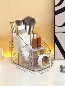 1pc Transparent Plastic Storage Box, Make Up Storage Organizer, Bathroom Storage Basket, Multi-Functional Cosmetic Storage Box, Simple Desktop Organizer Box, Dressing Table Organizer, PET Material, Home Organization, Bedroom Bathroom Accessories - Clear - View 3