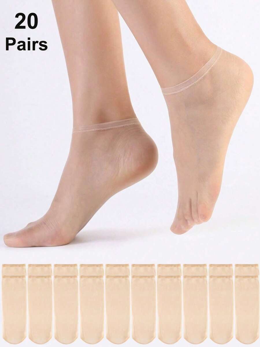 10 Pairs Summer Ultra-Thin Crystal Silk Stockings, Transparent Toe Sheer Short Socks, Breathable Nude Shallow Mouth Boat Socks For Women - Apricot - View 1