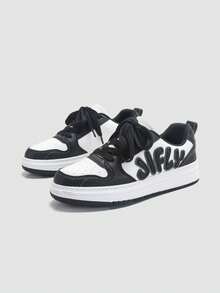 1双Jifffly中性运动休闲鞋，防滑耐穿，3D压纹Logo，黑白撞色，复合材料厚底，低帮复古面包鞋 - 黑與白 - 查看 11