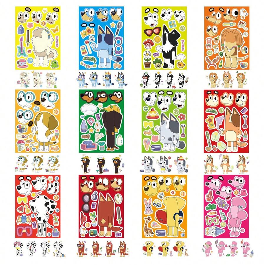 Set de 12 pegatinas de dibujos animados de Bluey 2026, ¡próximamente la alegría y la ternura que elevan la dopamina! Las divertidas pegatinas combinan rompecabezas, collages, cambio creativo de caras y fondos lúdicos, ofreciendo patrones de dibujos animados de alto valor y el disfrute de manualidades DIY. - Multicolor - Ver 1