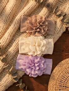 3条装女婴发带，饰有大花朵，超柔软弹力罗纹尼龙材质，不留痕迹，适合幼儿、婴儿，夏季婚礼、婴儿派对拍照道具 - 彩色 - 查看 8