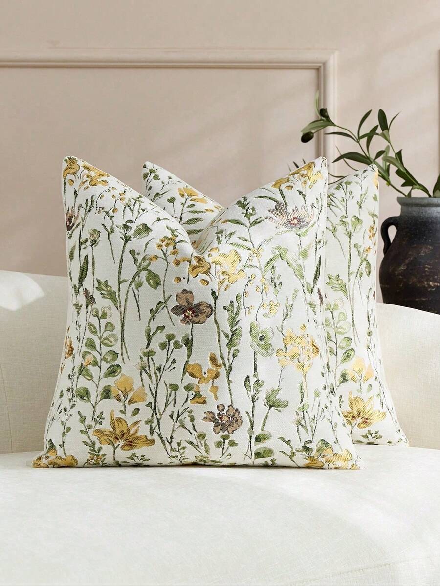 1pc/2pcs Vintage Floral Pattern Throw Pillow Cover, Fashionable Retro Comfortable Jacquard Chenille + Faux Cashmere Decorative Pillow Sham, Suitable For Home Decor, Sofa, Bed, Bedroom, Gift, Holiday Decoration, All Seasons - Milky White - View 1