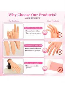 1 pieza Modelo de mano flexible de PVC, Juego de mano de práctica de uñas con soporte, Adecuado para que los principiantes practiquen uñas acrílicas, Herramientas de uñas de entrenamiento, Suministros de uñas - Albaricoque - Ver 4