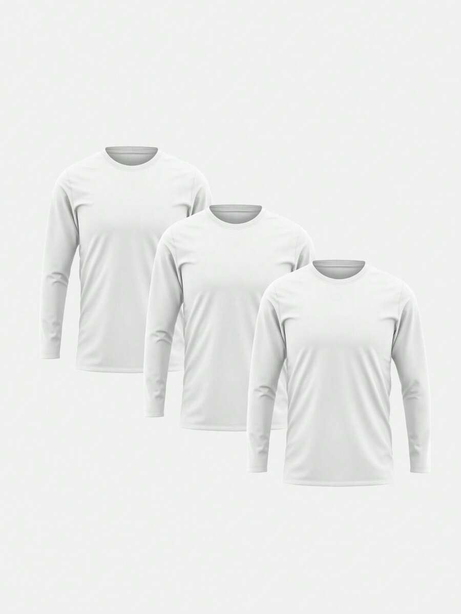 Set Of 3 Men's Long-Sleeve Premium Cotton T-Shirts - trắng - Xem 1