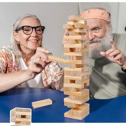 54pcs Wooden Stacking Blocks Game Set, Party Balance Tower Game, Stacking Game/Adult Competitive Puzzle, Multi-Player Interactive Prop/Indoor Outdoor Leisure Game/Family Gathering Game