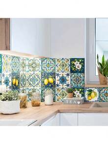 60pcs 10x10cm Bohemian Style Ceramic Tile Stickers, Customizable Pattern, Suitable For Living Room, Kitchen And Bedroom Wall Decor, PVC Wall Stickers For Home Decoration, Entryway And Wardrobe - Bohemian Style Kitchen Stickers - View 9