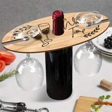 1pc Elegant Wine Glass Holder - With "Wine Tasting Time" Text - Wooden Desktop Stand, Suitable For Kitchen, Dining Room, Picnic - Space-Saving Design, Great Gift For Wine Lovers, Party Essential, Decor Accessory, Beverage Storage - Wood Color - View 1