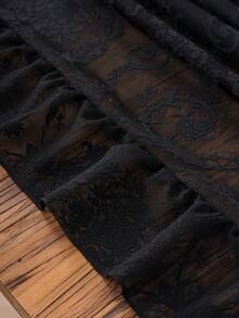 1pc Elegant French Floral Lace Trim Tablecloth, Fresh Decor For Dining Table, Holiday - Black - View 11
