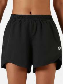 Women's 2-In-1 Summer Double-Layer Running Shorts With Zipper Pockets, Fashionable Quick-Dry Fitness Pants, Suitable For Daily Workout, Yoga, Running And Cycling Sports - Black - View 3