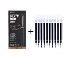 Premium Black Gel Pens, High Capacity Gel Pens, 0.5mm, Wide Tip, Suitable For Business, Office, Signature, Calligraphy Practice, Daily Writing. Includes 2 Gel Pens + 10 Refill Ink Cartridges - Sets - View 3